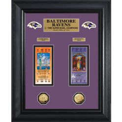 Baltimore Ravens Super Bowl Ticket and Game Coin Collection Framed